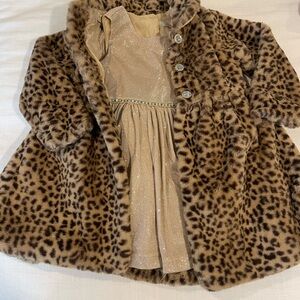 Leopard Print Faux Fur Coat and sparkly dress set for Kids